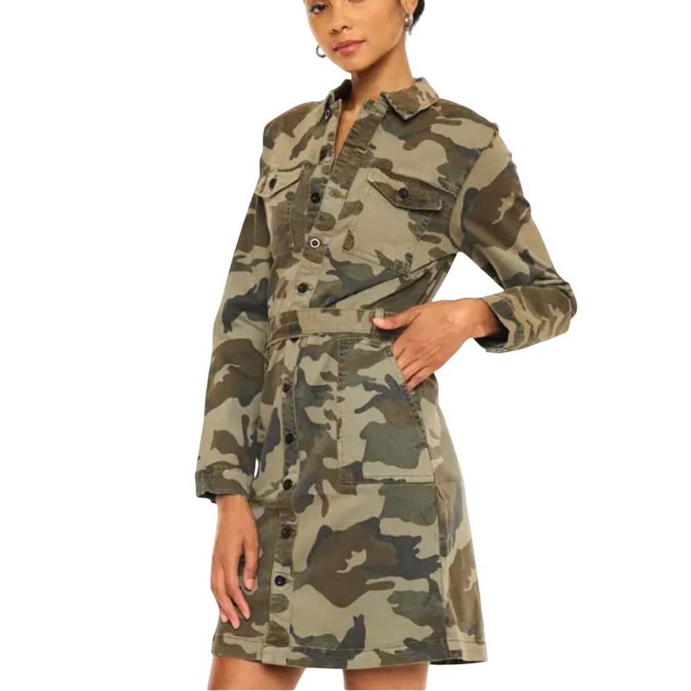 Kancan Womens Camo Print Button Front Trench Coat Green Large L